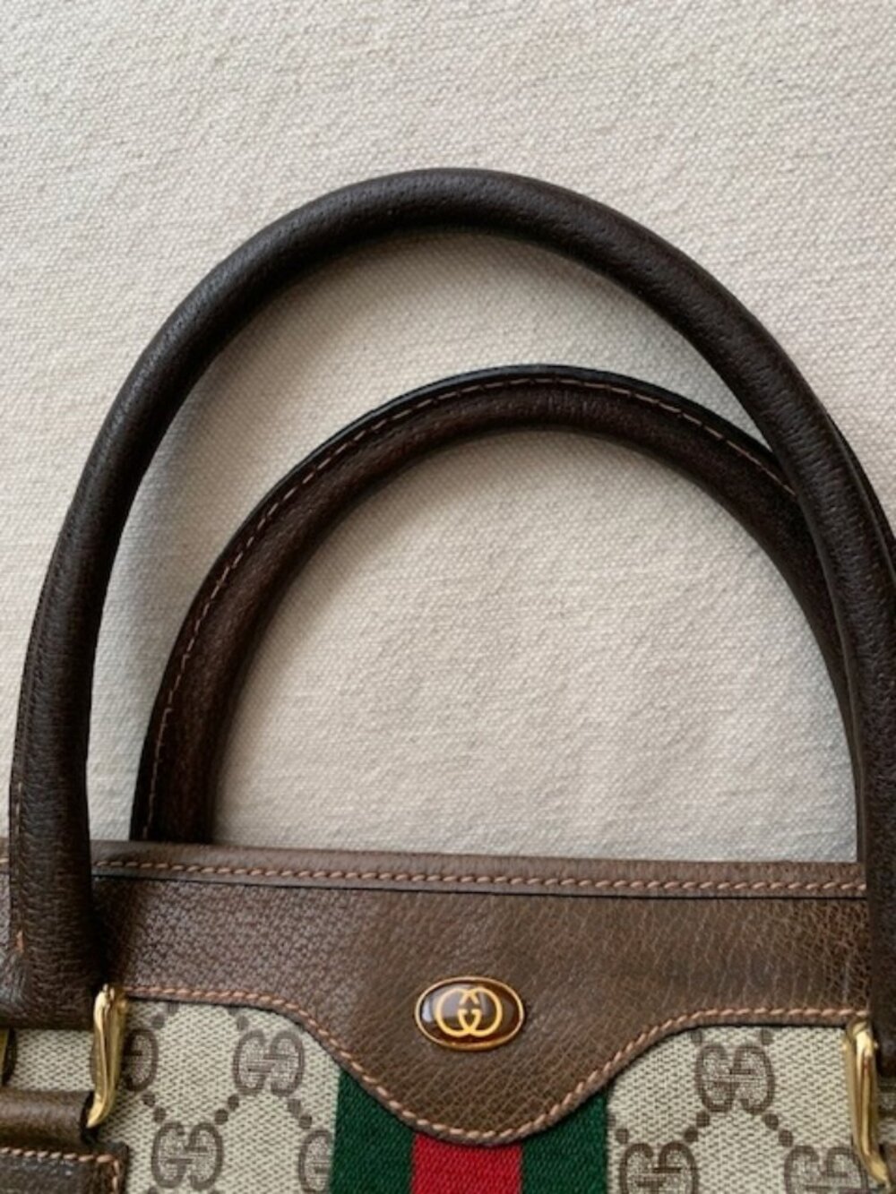 Vintage Gucci Monogram Canvas Sherry Line Tote with red gucci dust bag - Picture 7 of 16
